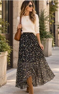 Andi + James Black Multicolor Floral Tiered Maxi Skirt Small